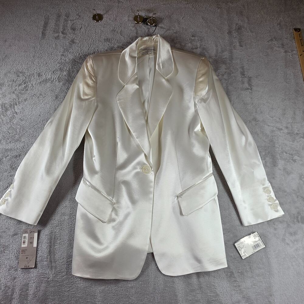 NWT Vintage Augustus Nordstrom Satin Blazer Tuxedo Jacket White Size [6/8]